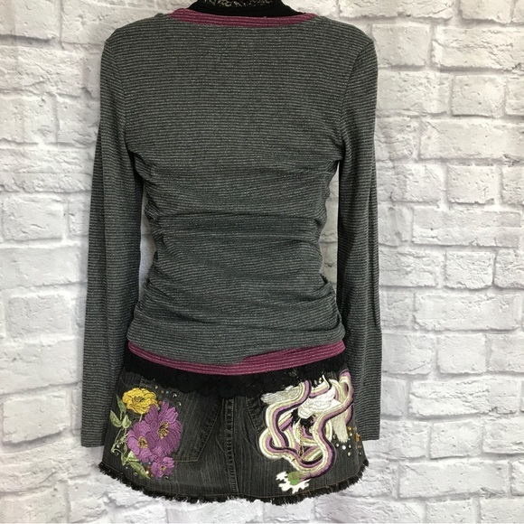 GUESS Jeans Authentic Vintage NWOT Metallic Thread V-Neck L/S Top-โ Charcoal - Picture 7 of 10